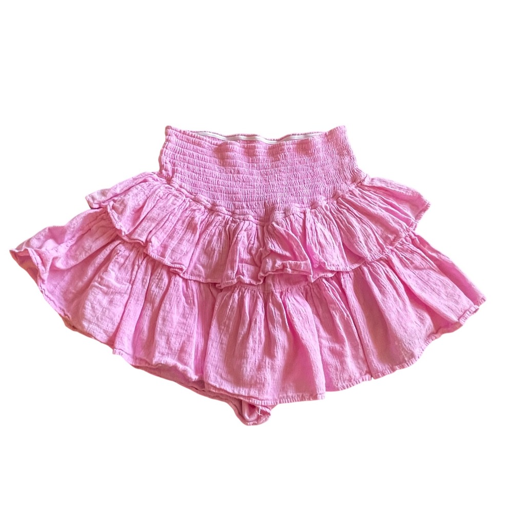 Blanco Pink‎ Cotton Gauze Ruffled Smocked Skort Shorts Womens Large Tiered Mini